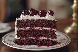 Decadent chocolate cherry cake slice, a Food & Drink Photo by Lermont51