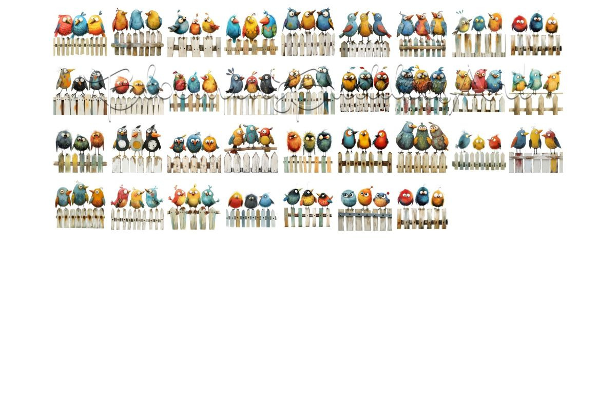 97 Quirky Birds on a Fence Clipart, an Animal Illustration by Art Paradise Studios (Photo 4 of 9)