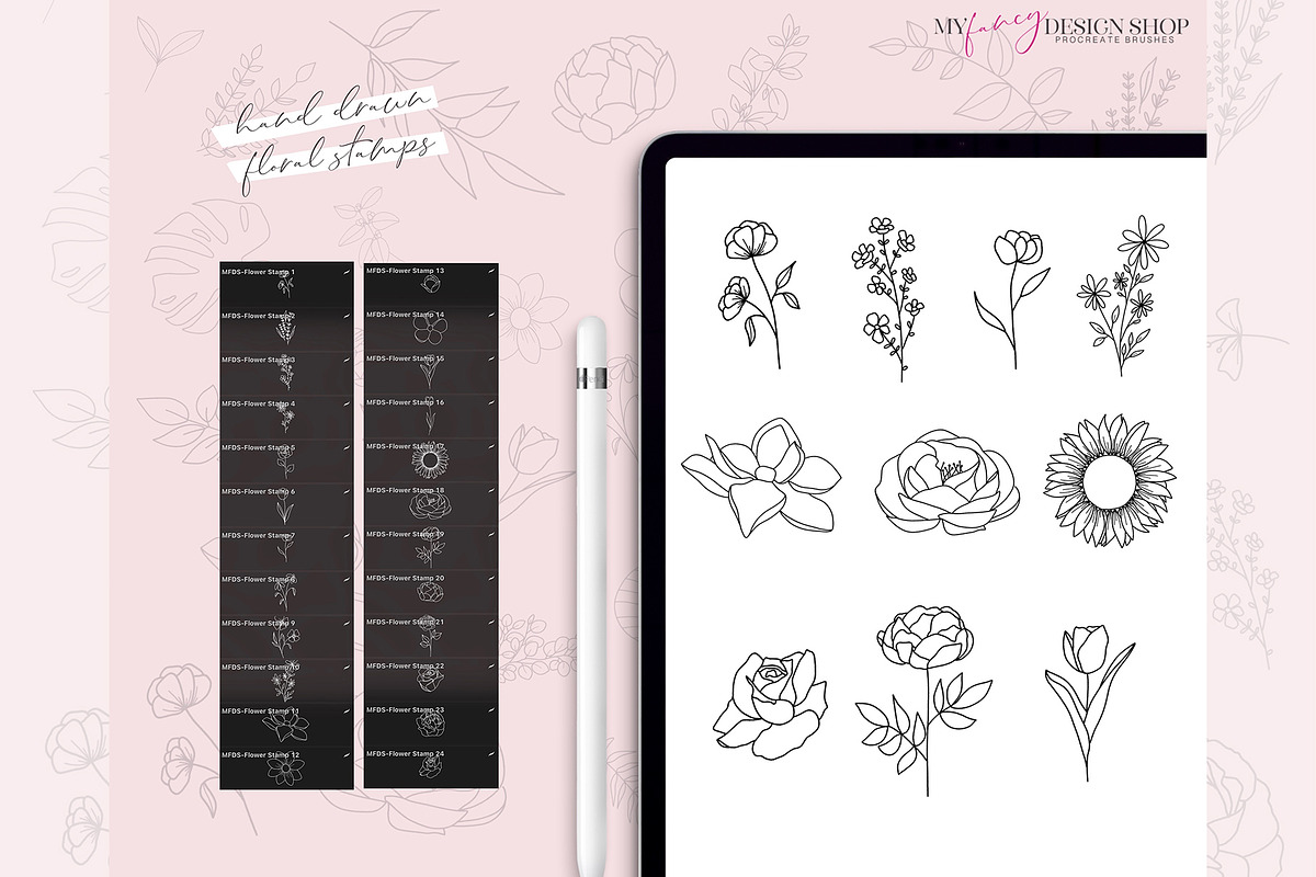 Procreate Floral Line Art Stamp Set, a Brush Add-On by My Fancy Design Shop (Photo 2 of 10)