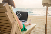 Girl on the Beach with Laptop, a Mac Mockup by UI Kitchen (Thumbnail 4 of 6)