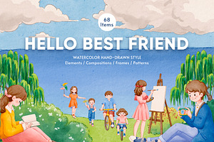 Hello Best Friend – Watercolor, a Person Illustration by CreativeValuation