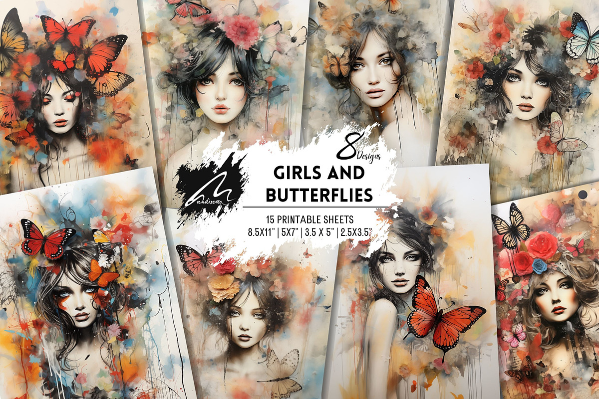Girl and Butterflies, Collage Papers, a Person Illustration by Digital Art Mahdiseño (Photo 1 of 9)