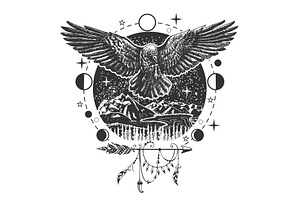 Vector Black Raven Tattoo Or T-shirt