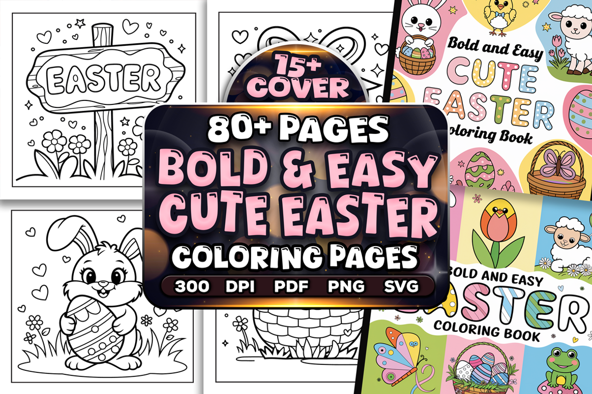 Bold Easy Cute Easter Coloring Pages, a Seasonal Illustration by Craftsbeefy (Photo 1 of 4)