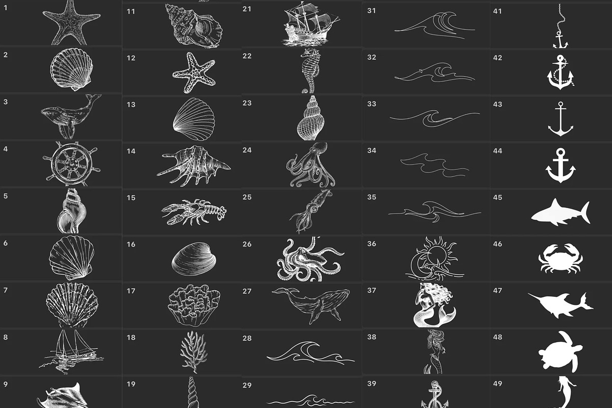Sea Procreate Tattoo Brushes Stamps, a Brush Add-On by LaurenceVArtiste (Photo 4 of 9)