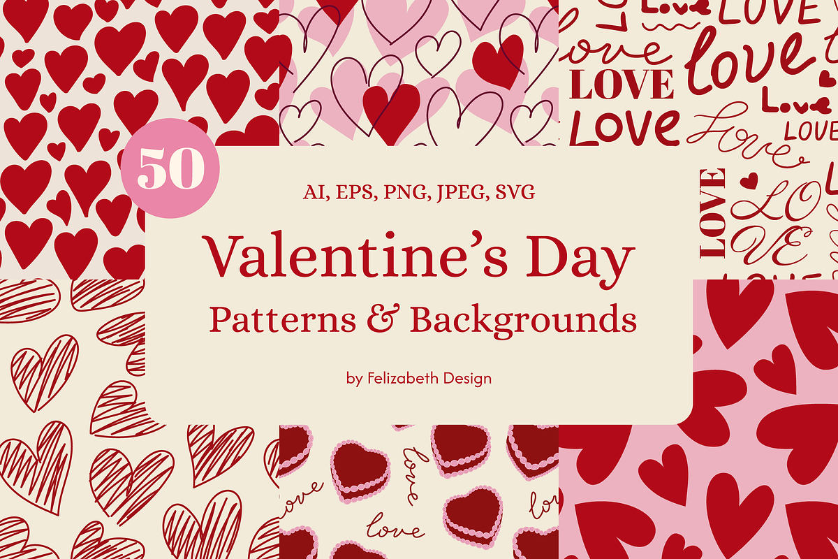 Valentine's Day Pattern Collection, a Pattern Graphic by Felizabeth Design (Photo 1 of 10)