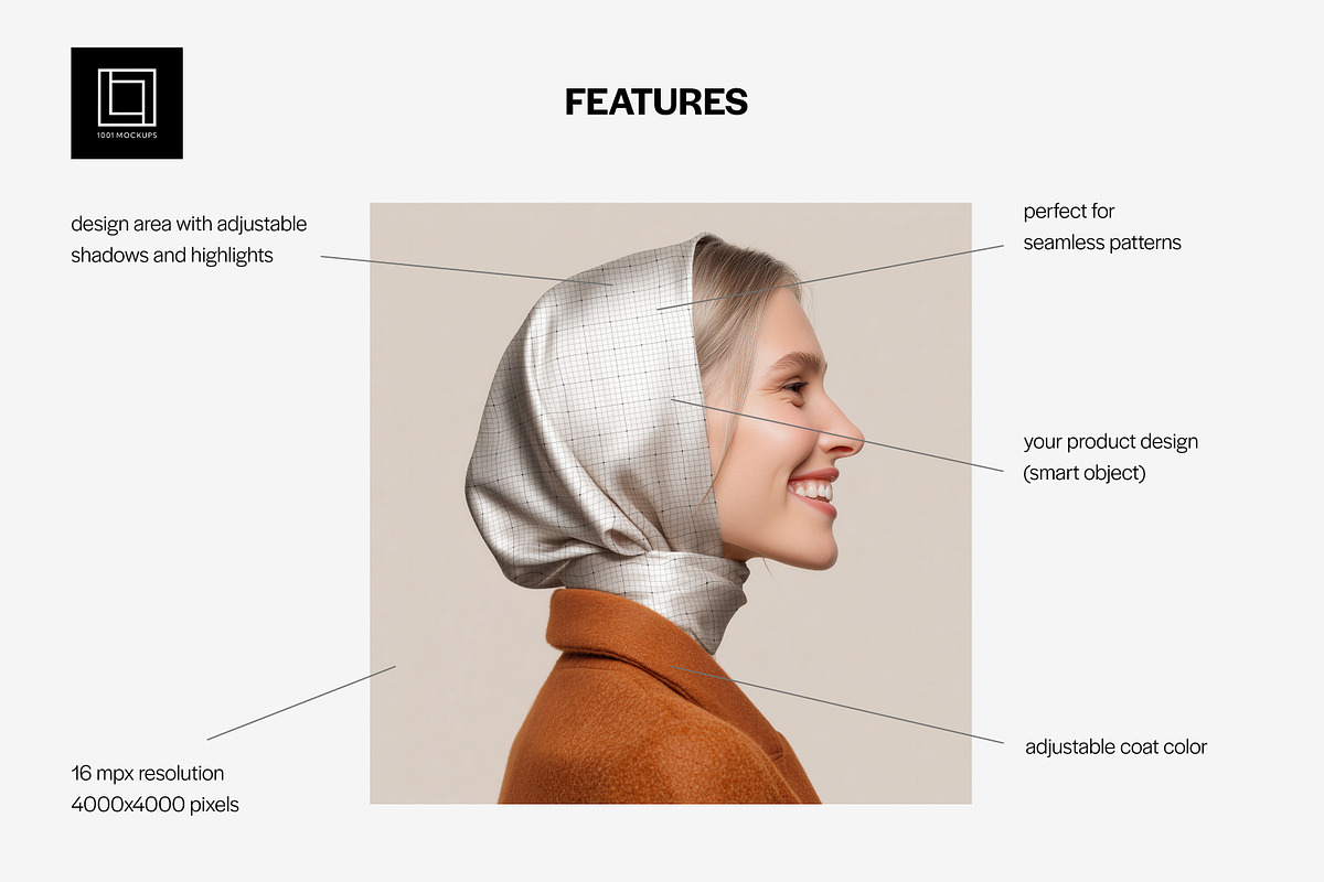 Silk Headscarf Mockup – Model (PSD), a Hat Mockup by 1001 mockups (Photo 2 of 9)
