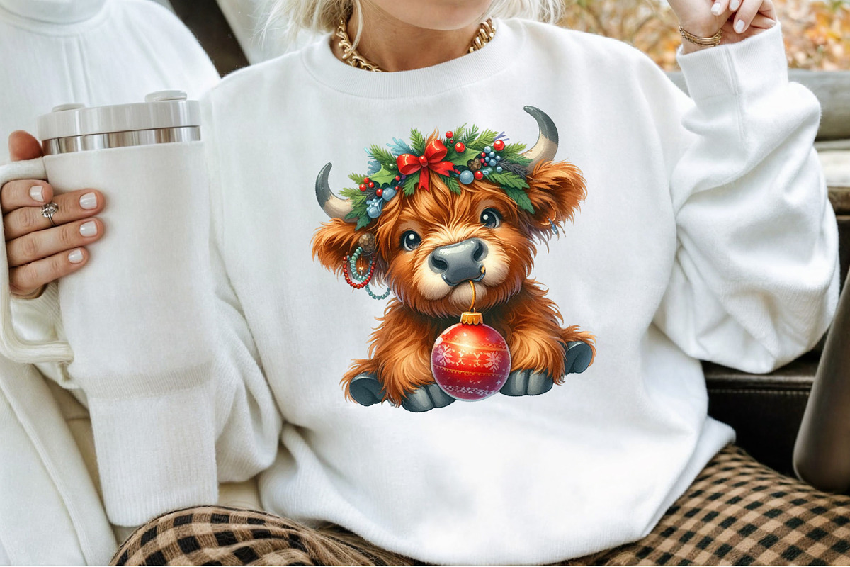 Cute Christmas Highland Cow PNG, an Illustration by Sublimation Artist (Photo 6 of 9)