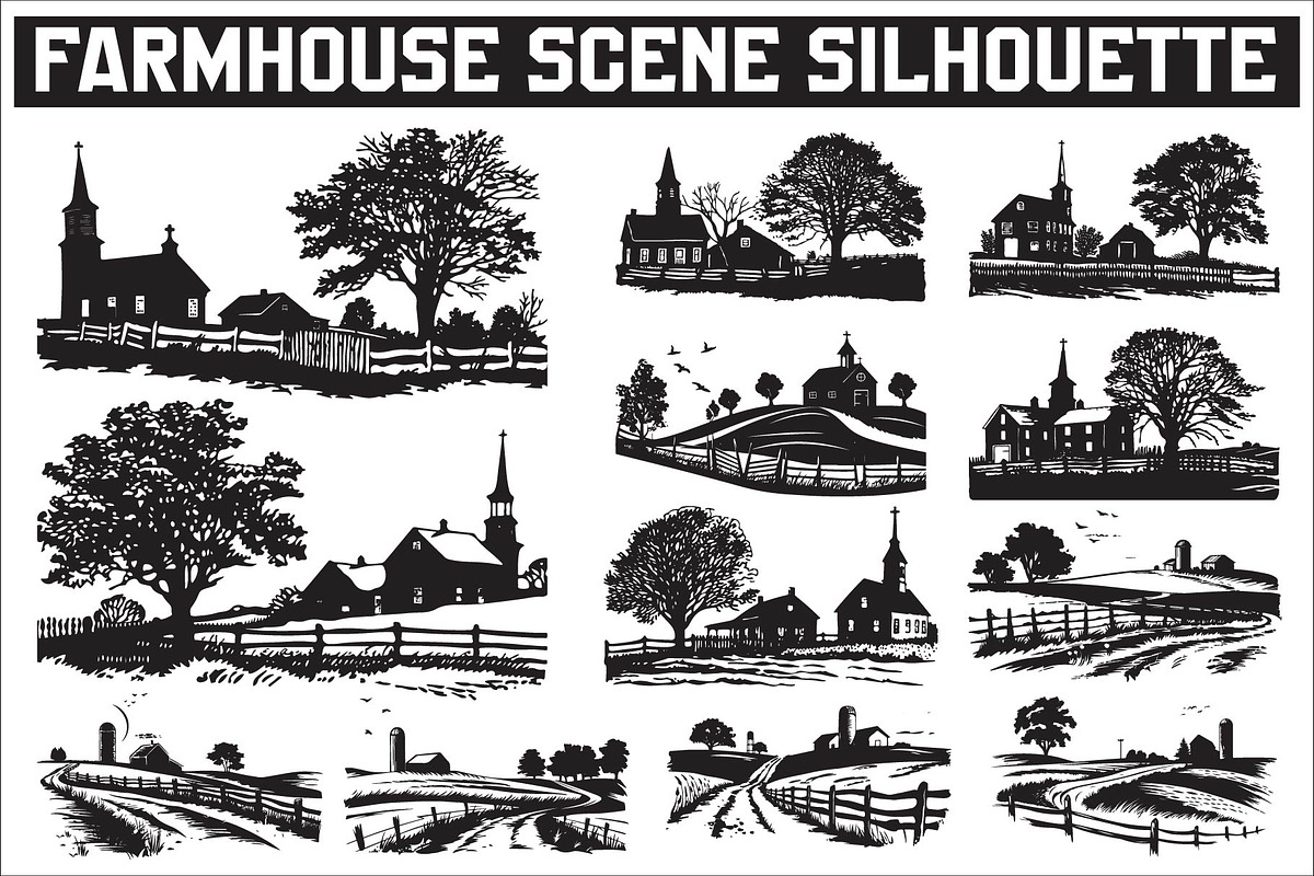 Farmhouse scene silhouette vector, an Icon by Amazin_art (Photo 1 of 13)