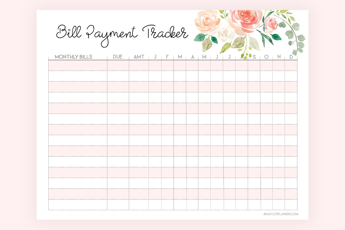 Bill Tracker Printable Letter Size, a Stationery Template by EasyLifePlanners (Photo 4 of 4)