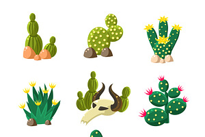 Cactus And Skull Icons, Vector