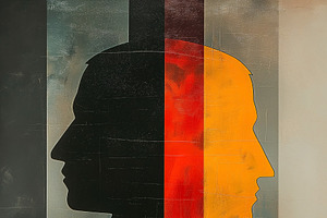 Abstract silhouette artwork depicting two profiles in contrastin, a Decorative Illustration by ImageMir