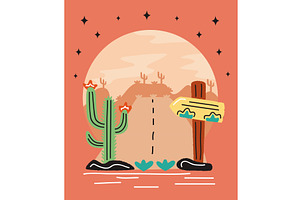 wild west road doodle, an Object Illustration by studiogstock