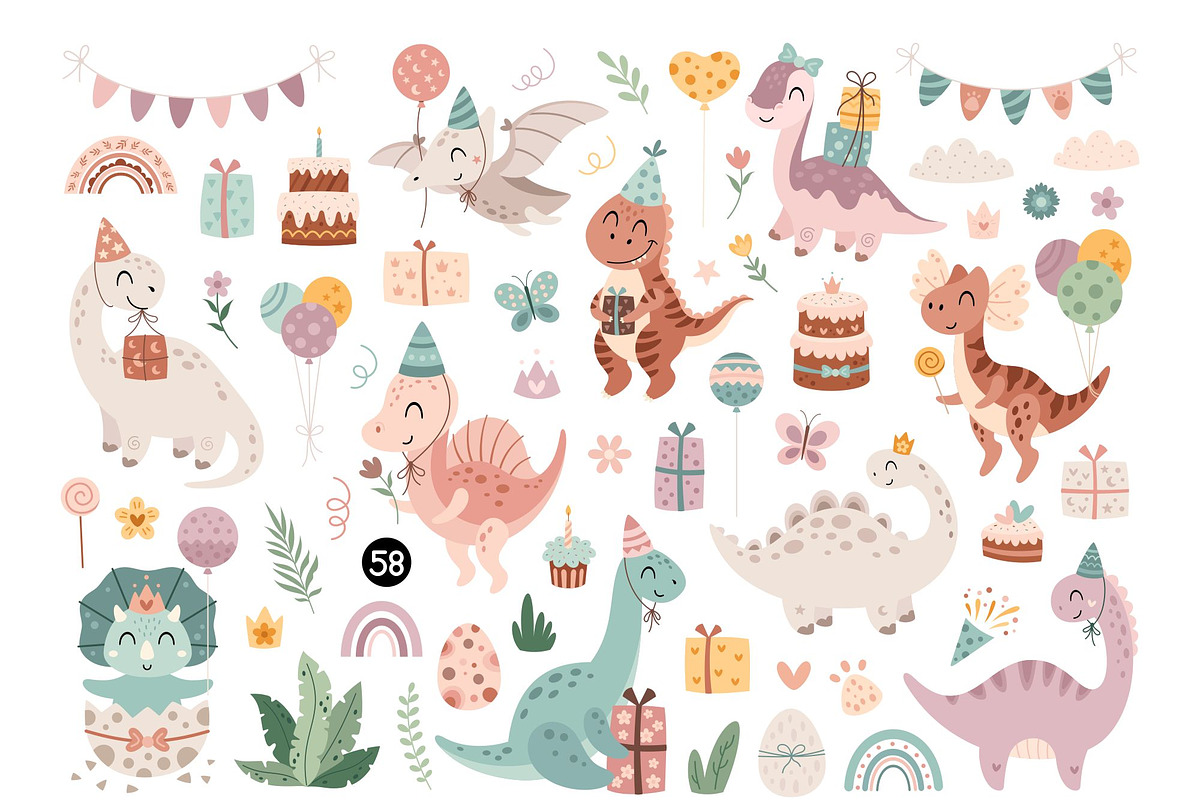 Dinosaur Birthday Clipart, an Animal Illustration by JulzaArt (Photo 2 of 6)