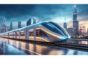 A high-speed futuristic train in a, a Transportation Photo by Igor Tichonow