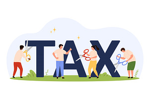 Cutting Down Large Tax Letters, a Finance Illustration by Flashvector