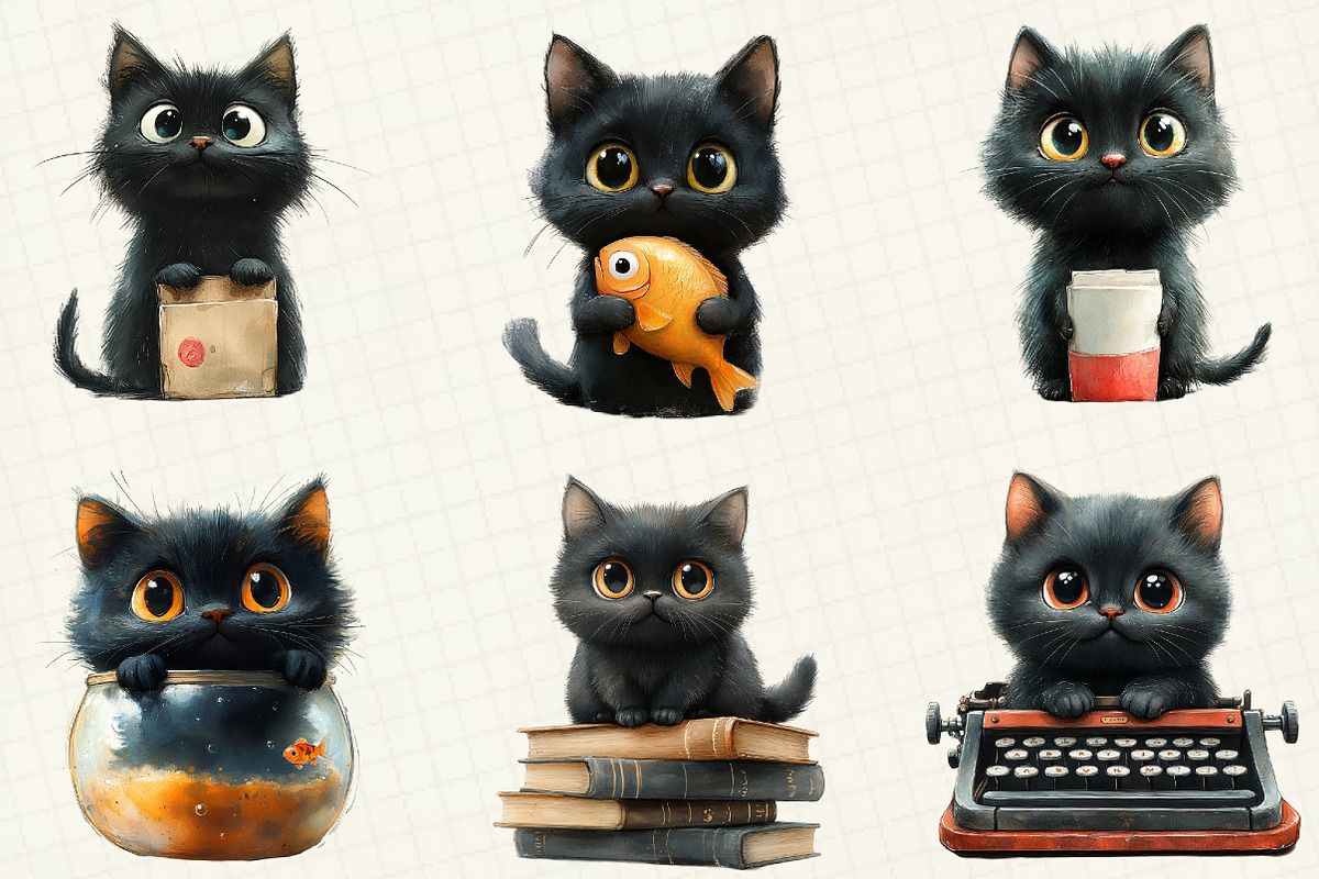 Quirky Funny Black Cat Clipart, an Illustration by OK Design (Photo 4 of 4)