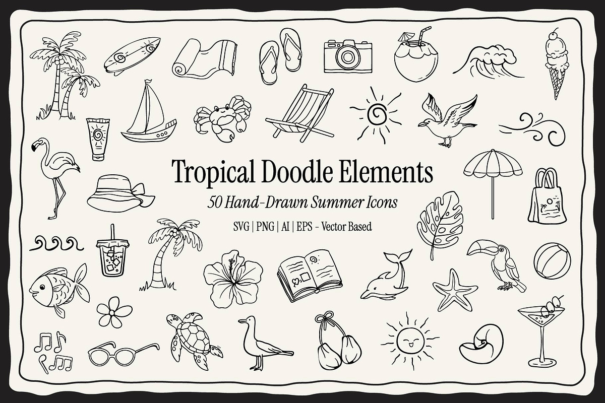 Tropical Doodle - Hand-Drawn Set, a Seasonal Illustration by Invisual Studio (Photo 1 of 13)