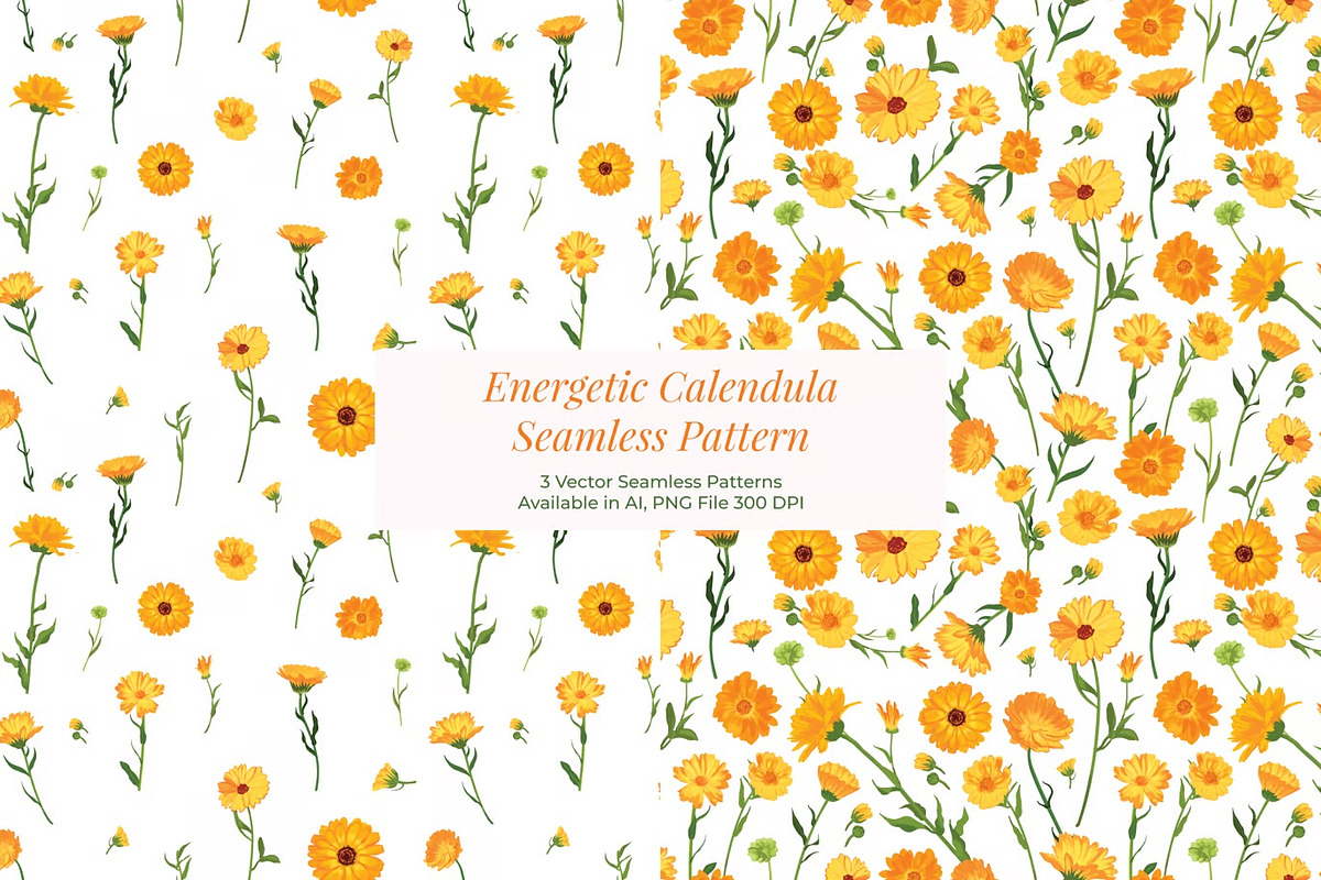 Energetic Calendula Seamless Pattern, a Pattern Graphic by FDR Studio (Photo 1 of 4)
