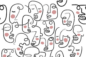 Outline brush hand drawn faces eps, a Decorative Illustration by Mary P