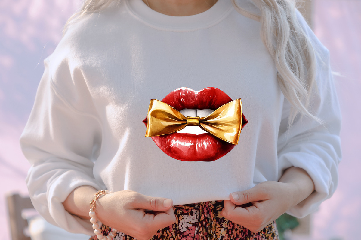 Watercolor Christmas Lips Clipart, an Illustration by designcity5 (Photo 4 of 5)