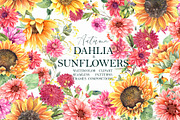 Dahlia and Sunflowers, a Seasonal Illustration by JennyColorArt (Thumbnail 1 of 10)