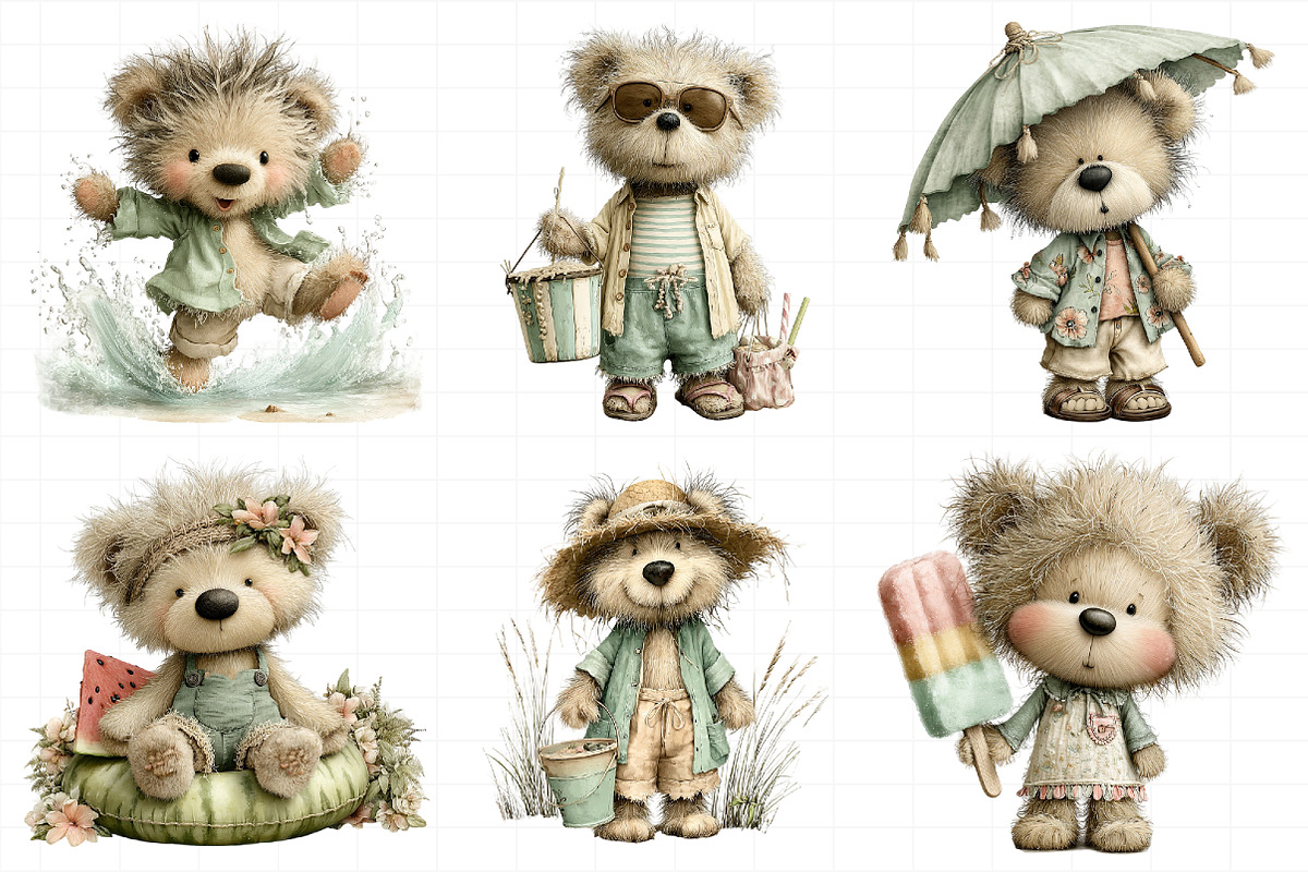 Funny Summer Teddy Bear Clipart, an Illustration by Daily.Designs (Photo 4 of 8)