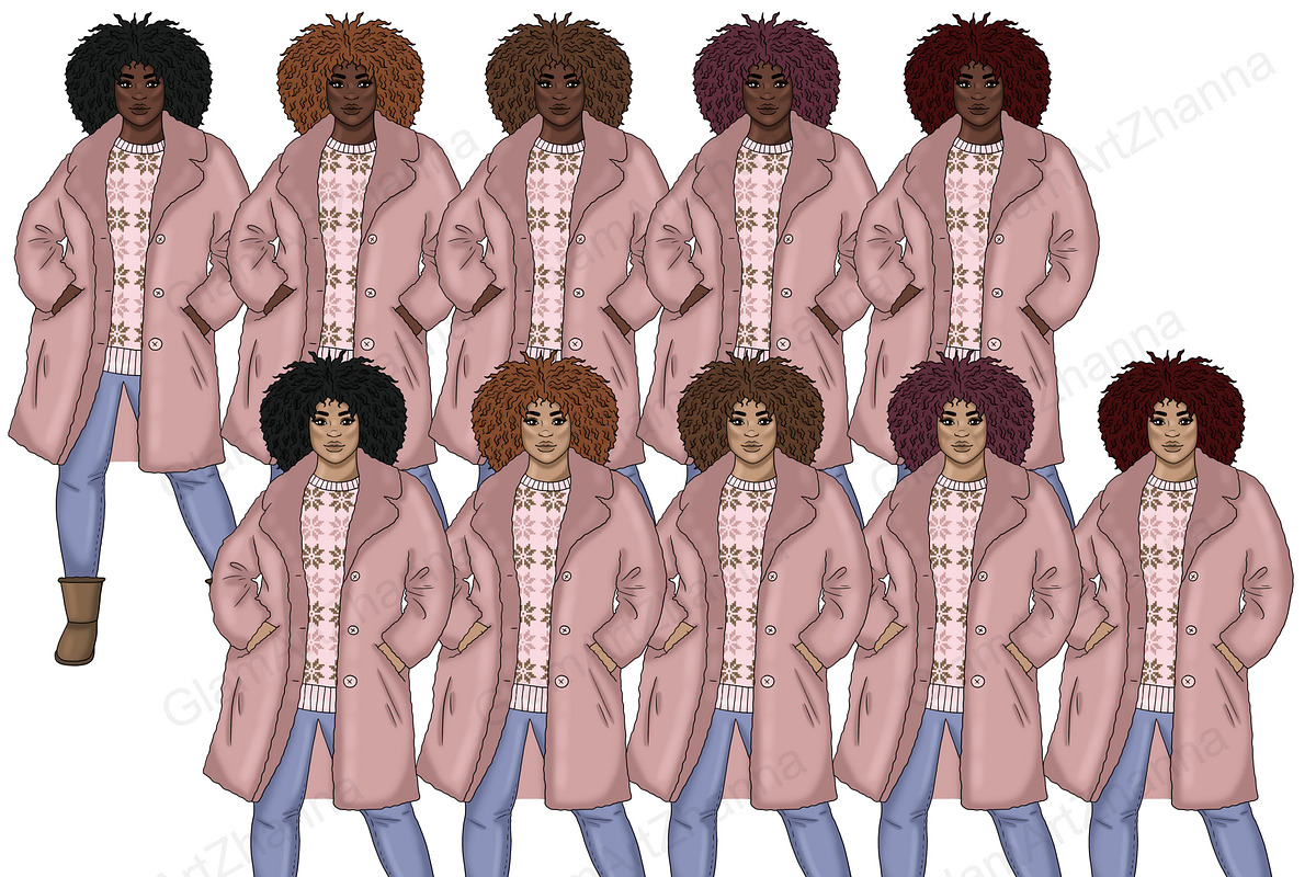 Winter Girls Clipart, a Seasonal Illustration by GlamArtZhanna (Photo 2 of 5)