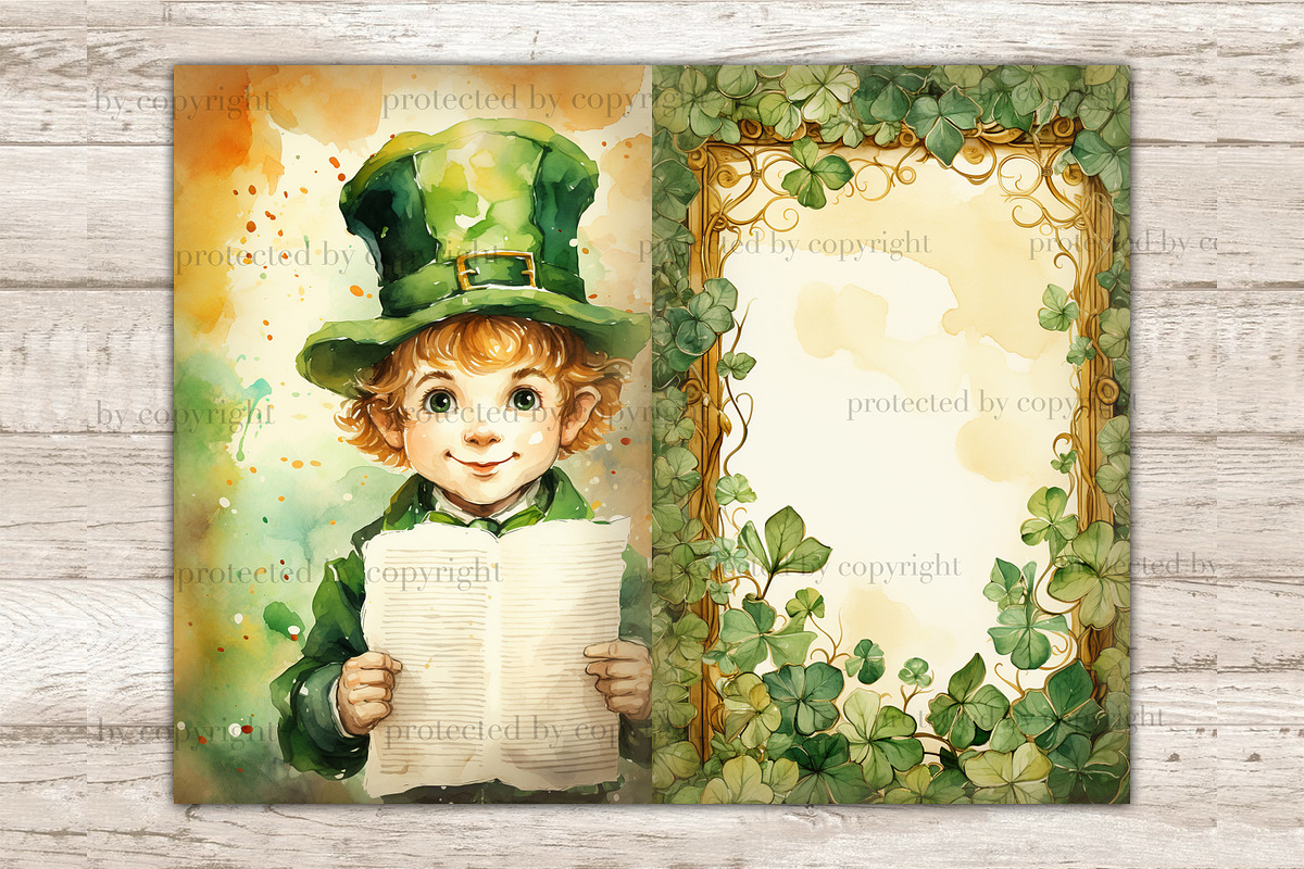 Cute Leprechaun Junk Journal Pages, a Seasonal Illustration by GlamArtZhanna (Photo 10 of 10)