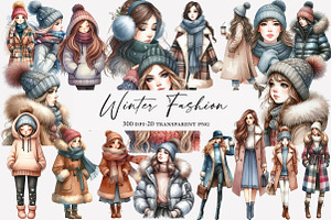 Watercolor Winter Fashion Clipart, an Illustration by Designworld