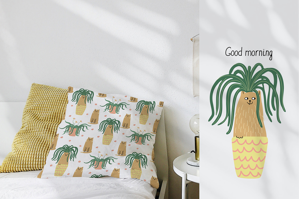 Cats and Plants Clipart and Patterns, an Animal Illustration by Anna Druzhkova (Photo 18 of 23)