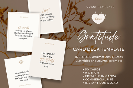 Gratitude Card Deck Canva Template, a Card Template by COACHTEMPLATE
