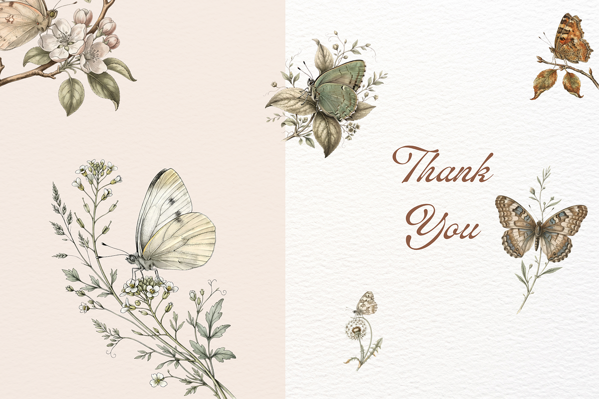 Vintage Botanical Butterflies, a Decorative Illustration by youtoview (Photo 12 of 12)