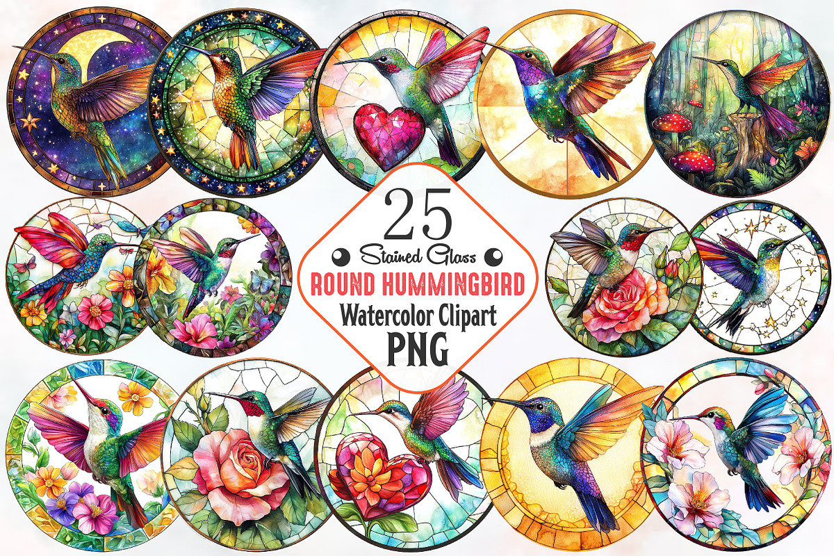 Hummingbird Round Stained Glass Png, an Illustration by RobertsArt (Photo 1 of 7)