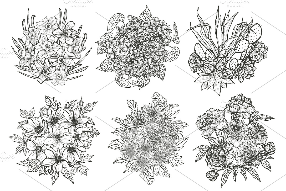 33 Floral Bouquets Set, a Decorative Illustration by Sunset&Sea Design (Photo 3 of 6)