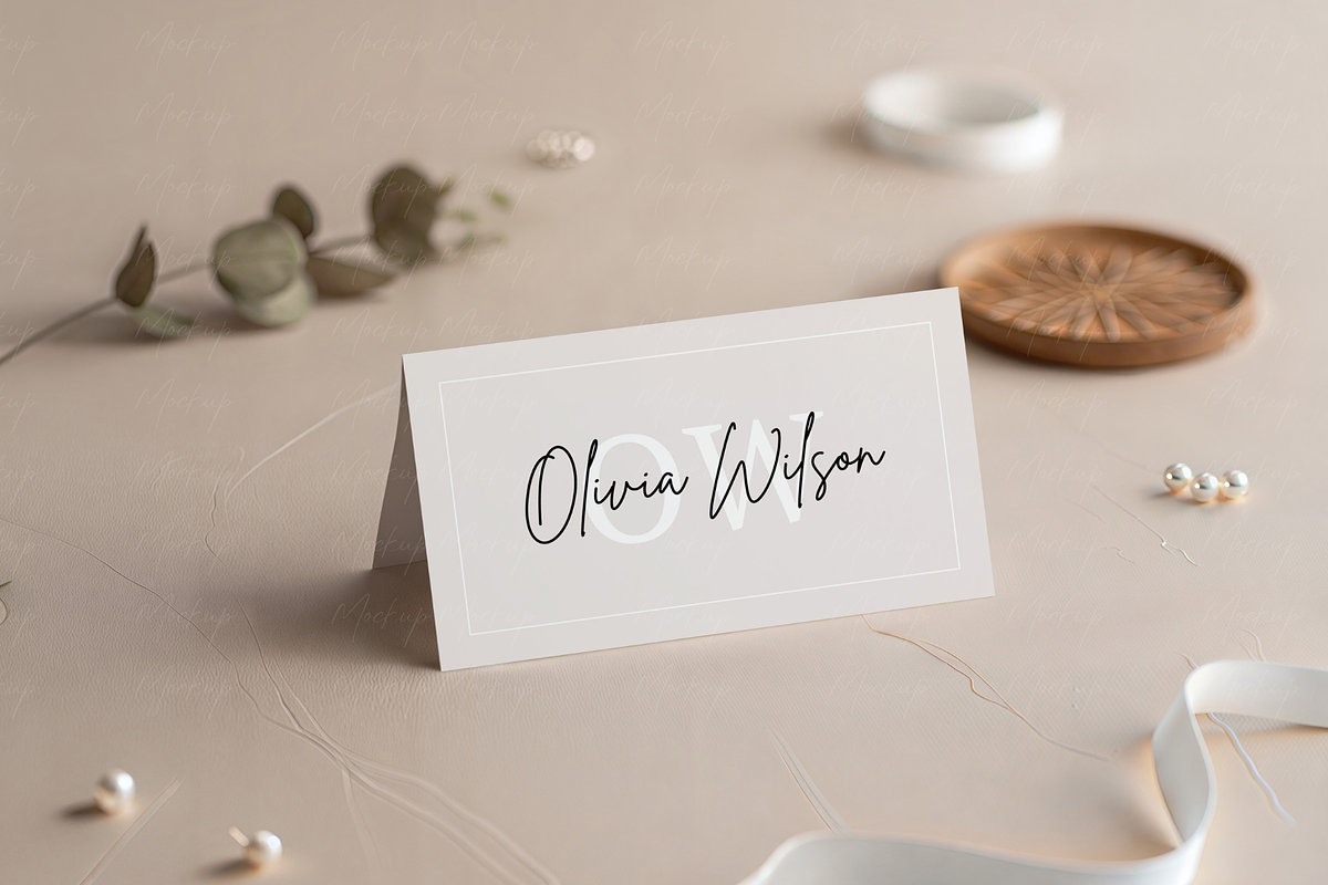 Aesthetic Beige Place Card Mockup, a Product Mockup by TatiMockup (Photo 5 of 5)