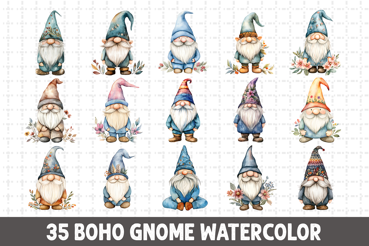 Boho Gnome Watercolor Clipart Bundle, a Person Illustration by RaiihanCrafts