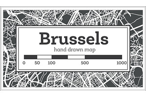 Brussels City Map In Retro Style.