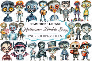 Quirky Halloween Boy Clipart Zombie, an Illustration by designcity5