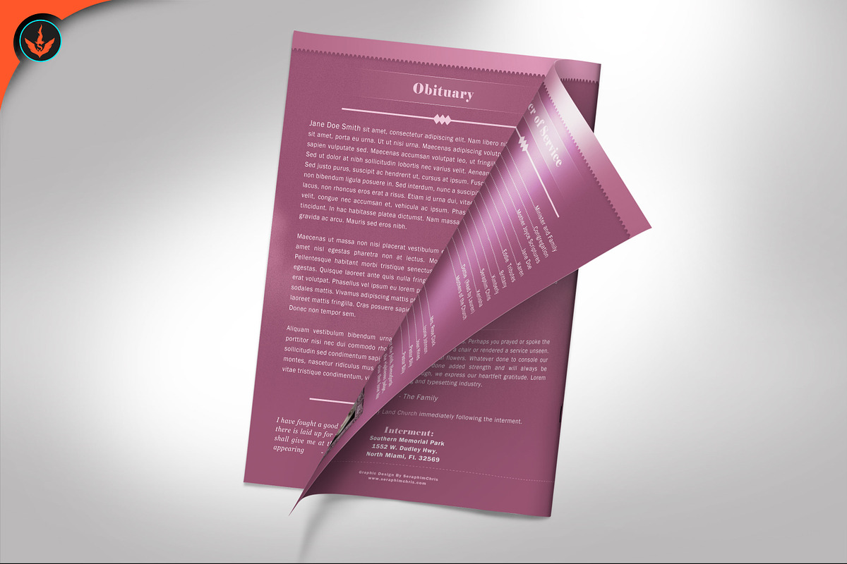 Funeral Program Photoshop Template, a Brochure Template by SeraphimChris (Photo 7 of 7)