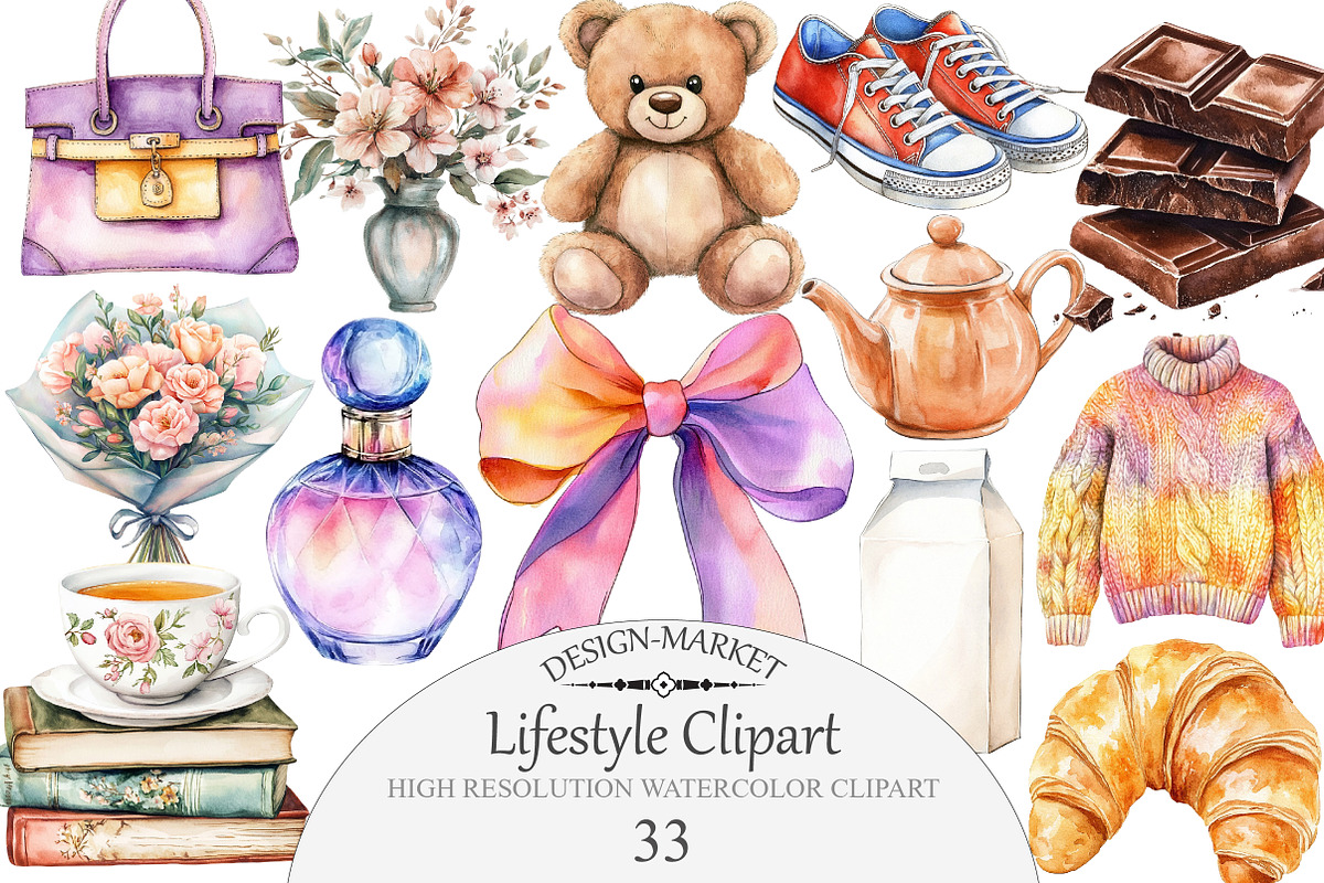 Watercolor Lifestyle Clipart, an Illustration by Design Market (Photo 1 of 4)