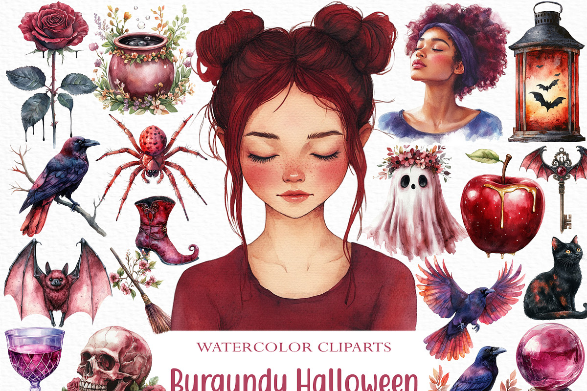Watercolor Burgundy Halloween PNG, an Illustration by Craft Nest (Photo 1 of 6)