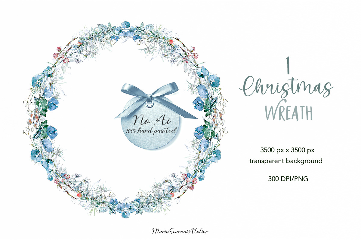 Christmas Watercolor Wreath Clipart, a Seasonal Illustration by MariaScaroniAtelier (Photo 2 of 5)