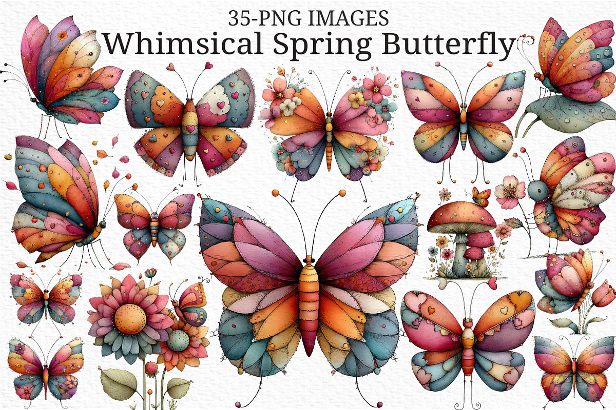 Whimsical Spring Butterfly Clipart, an Illustration by Craft Nest (Photo 1 of 11)