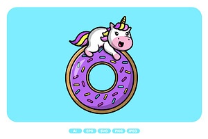 Cute Unicorn On Doughnut