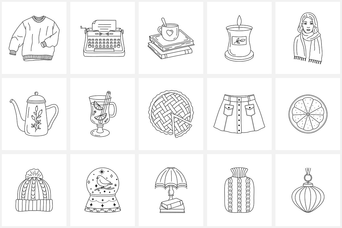 Winter everyday line icon set, an Outline Icon by NatalieArtShop (Photo 2 of 16)