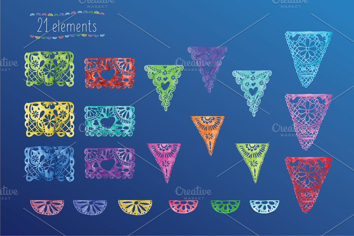 watercolor Mexican papel picado, a Decorative Illustration by monicavera22 (Photo 2 of 5)