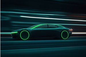 Futuristic Electric Car With Neon