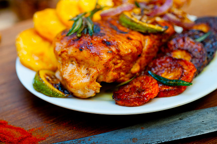 roasted grilled BBQ chicken breast with herbs and spices, a Food & Drink Photo by keko64