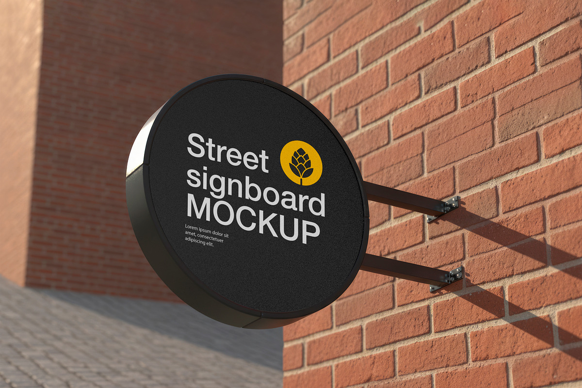 Street Circular Signboard Mockup, a Product Mockup by OneVectorStock (Photo 1 of 2)